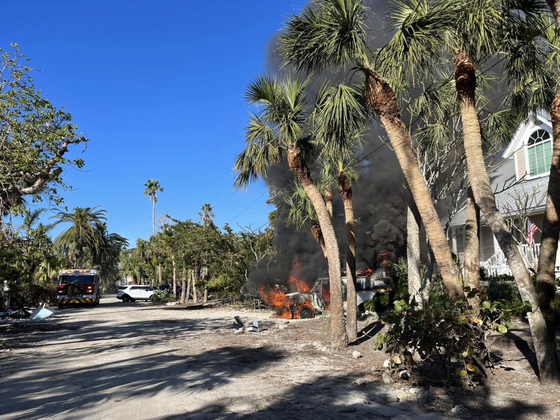 Sanibel crews extinguish van on fire in front of residence - SANIBEL ...